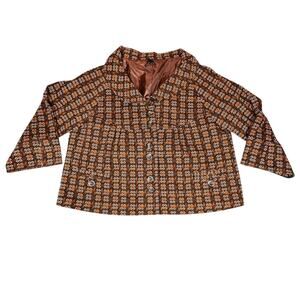 Lapis Blazer Women Large Brown Circle Print Cropped Suit Office Corporate Jacket